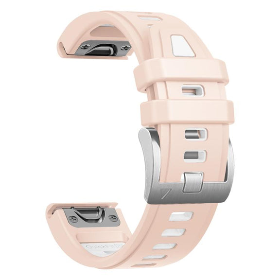 For Garmin Fenix 8 AMOLED 43mm Silver Steel Buckle Quick Release Silicone Watch Band(Khaki White)