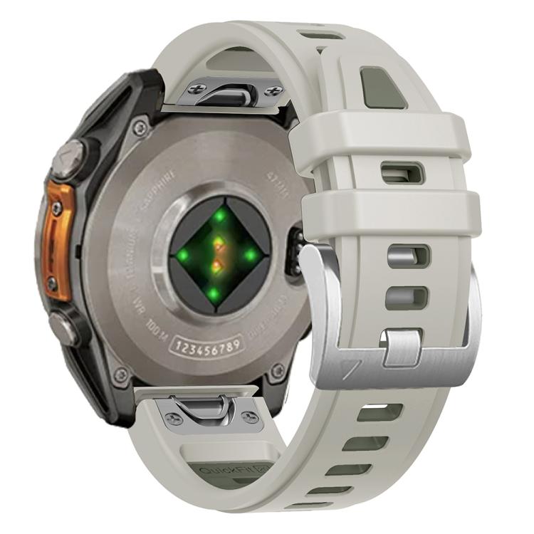 For Garmin Fenix 8 AMOLED 43mm Silver Steel Buckle Quick Release Silicone Watch Band(Sand Gray)