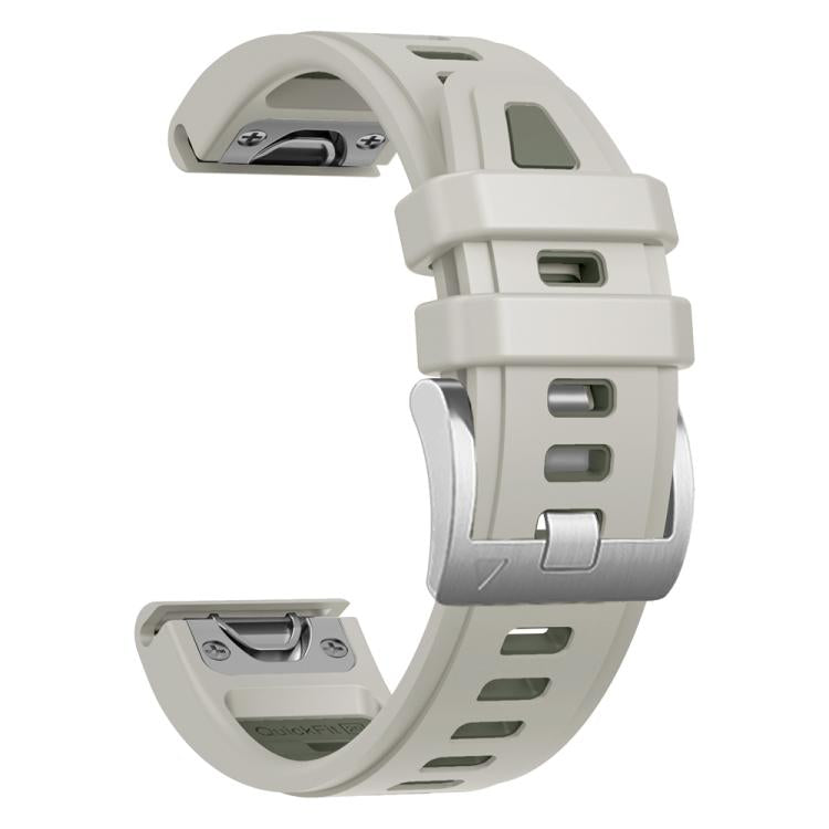 For Garmin Fenix 8 AMOLED 43mm Silver Steel Buckle Quick Release Silicone Watch Band(Sand Gray)