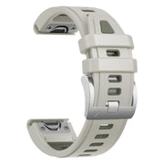 For Garmin Fenix 8 AMOLED 43mm Silver Steel Buckle Quick Release Silicone Watch Band(Sand Gray)