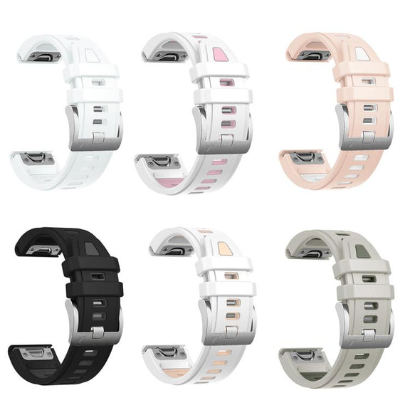 For Garmin Fenix 8 AMOLED 43mm Silver Steel Buckle Quick Release Silicone Watch Band(White)
