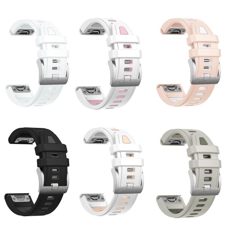 For Garmin Fenix 8 AMOLED 43mm Silver Steel Buckle Quick Release Silicone Watch Band(White Khaki)