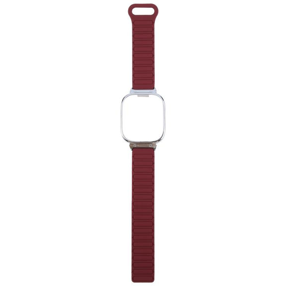 For Redmi Watch 5 / Watch 4 Metal Silver Frame Integrated I-shaped Magnetic Silicone Watch Band(Wine Red Black)
