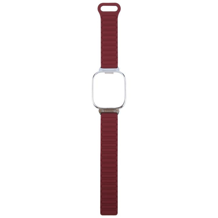 For Redmi Watch 5 / Watch 4 Metal Silver Frame Integrated I-shaped Magnetic Silicone Watch Band(Wine Red Black)