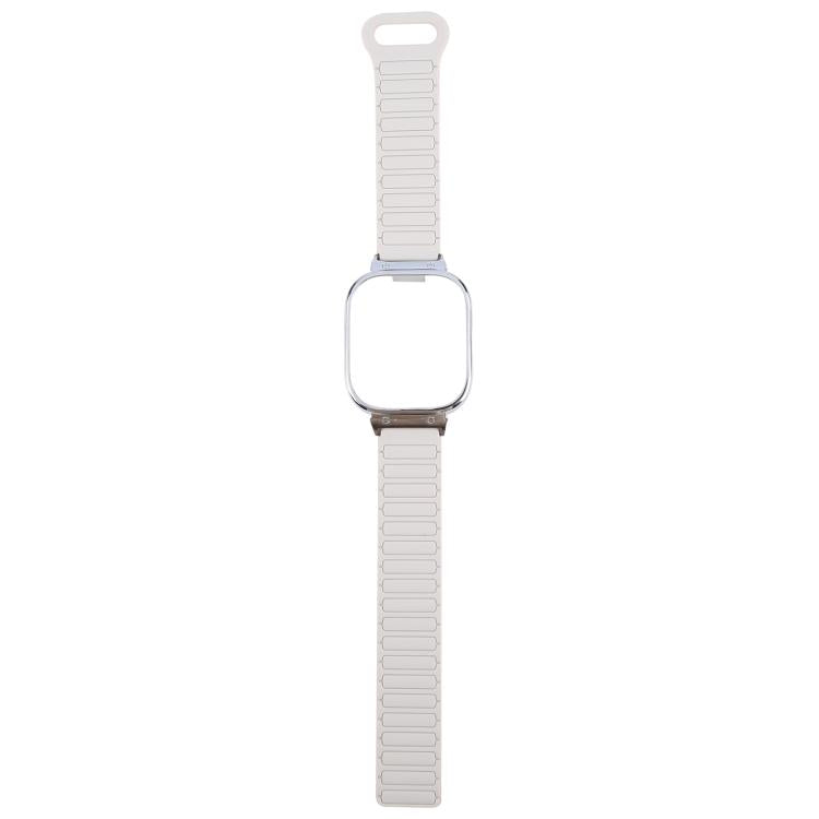 For Redmi Watch 5 / Watch 4 Metal Silver Frame Integrated I-shaped Magnetic Silicone Watch Band(White Orange)