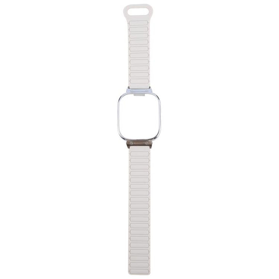 For Redmi Watch 5 / Watch 4 Metal Silver Frame Integrated I-shaped Magnetic Silicone Watch Band(White Orange)