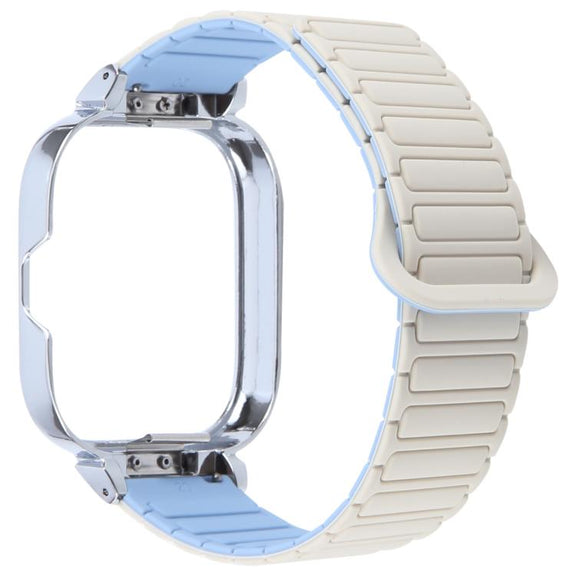 For Redmi Watch 5 / Watch 4 Metal Silver Frame Integrated I-shaped Magnetic Silicone Watch Band(White Blue)