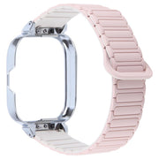 For Redmi Watch 5 / Watch 4 Metal Silver Frame Integrated I-shaped Magnetic Silicone Watch Band(Pink Starlight)