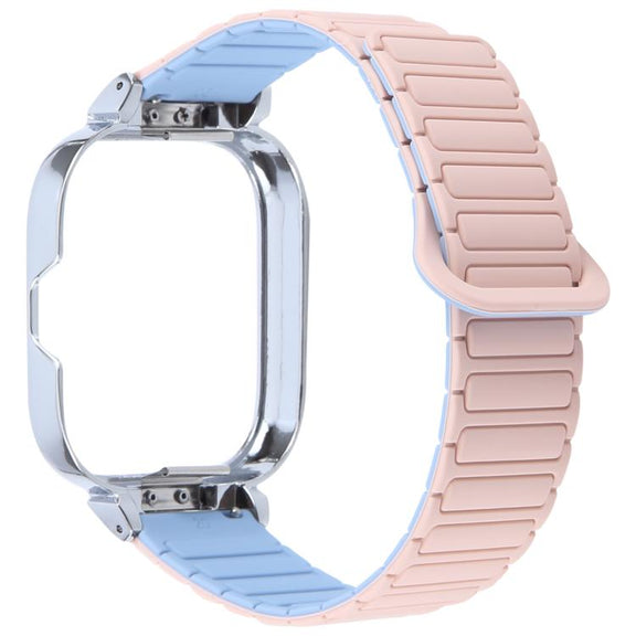 For Redmi Watch 5 / Watch 4 Metal Silver Frame Integrated I-shaped Magnetic Silicone Watch Band(Pink Blue)