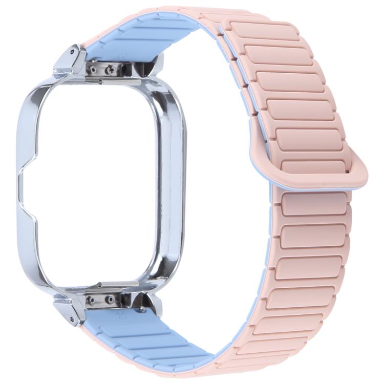 For Redmi Watch 5 / Watch 4 Metal Silver Frame Integrated I-shaped Magnetic Silicone Watch Band(Pink Blue)