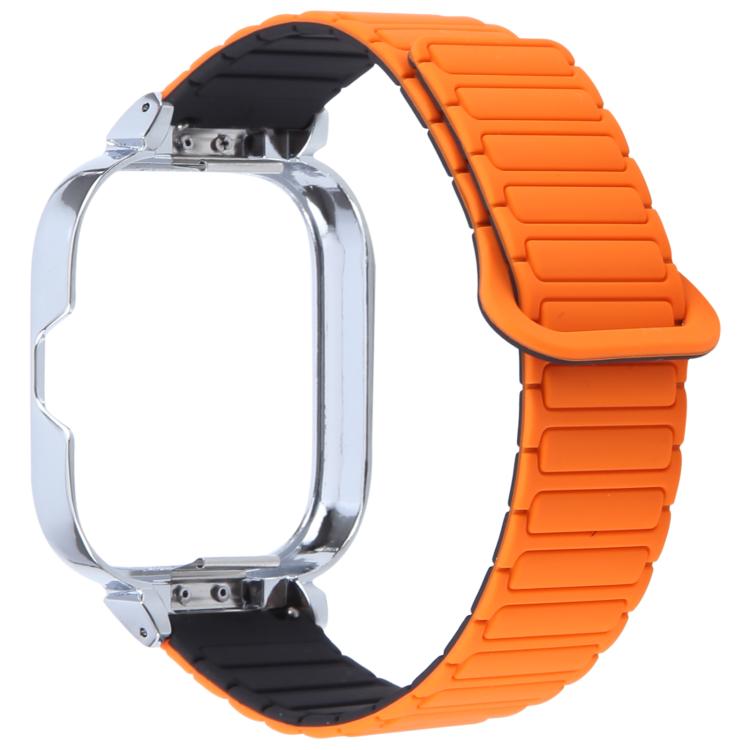 For Redmi Watch 5 / Watch 4 Metal Silver Frame Integrated I-shaped Magnetic Silicone Watch Band(Orange Black)