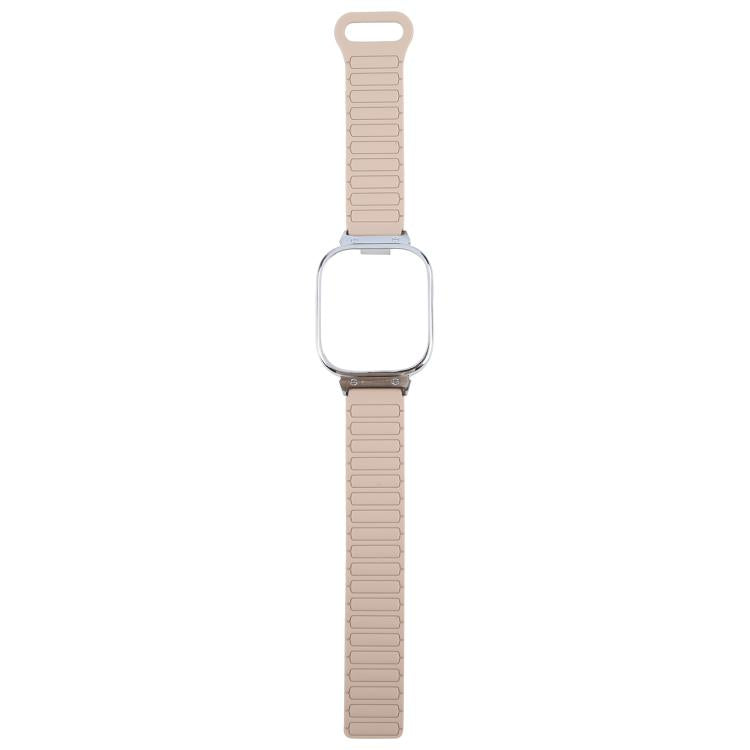 For Redmi Watch 5 / Watch 4 Metal Silver Frame Integrated I-shaped Magnetic Silicone Watch Band(Milk Tea Rocky White)