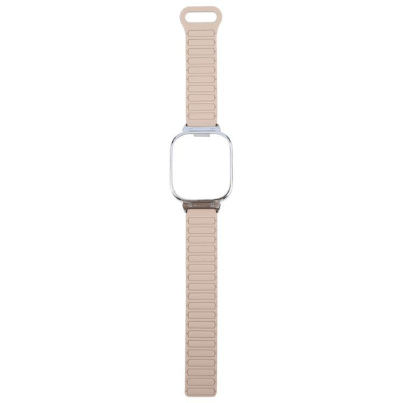 For Redmi Watch 5 / Watch 4 Metal Silver Frame Integrated I-shaped Magnetic Silicone Watch Band(Milk Tea Rocky White)