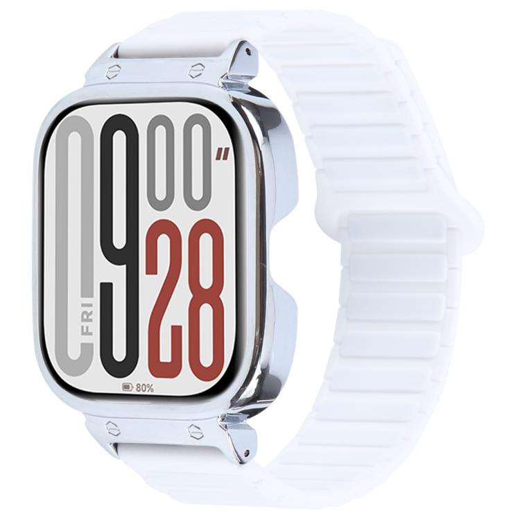 For Redmi Watch 5 / Watch 4 Metal Silver Frame Integrated I-shaped Magnetic Silicone Watch Band(Ceramic White)