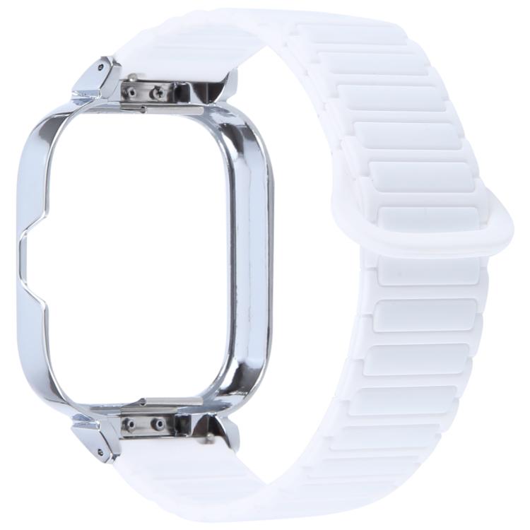 For Redmi Watch 5 / Watch 4 Metal Silver Frame Integrated I-shaped Magnetic Silicone Watch Band(Ceramic White)
