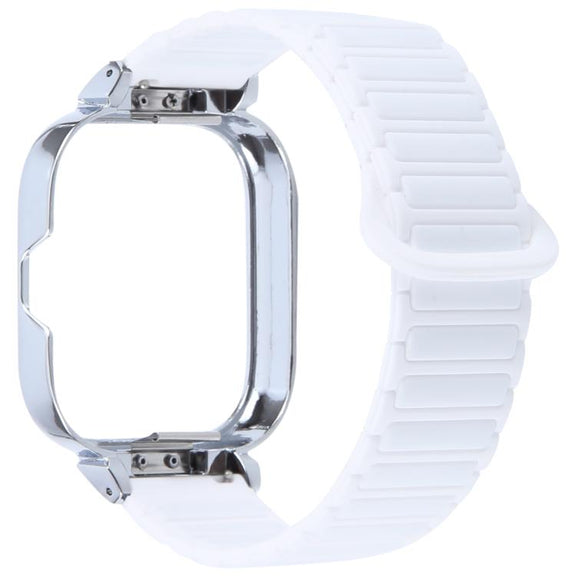 For Redmi Watch 5 / Watch 4 Metal Silver Frame Integrated I-shaped Magnetic Silicone Watch Band(Ceramic White)