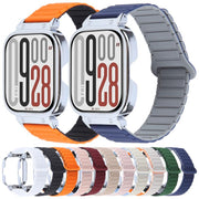 For Redmi Watch 5 / Watch 4 Metal Silver Frame Integrated I-shaped Magnetic Silicone Watch Band(White Blue)