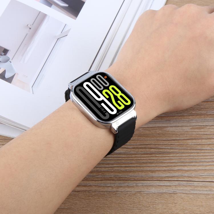 For Redmi Watch 5 / Watch 4 Metal Silver Frame Integrated I-shaped Magnetic Silicone Watch Band(Ceramic White)