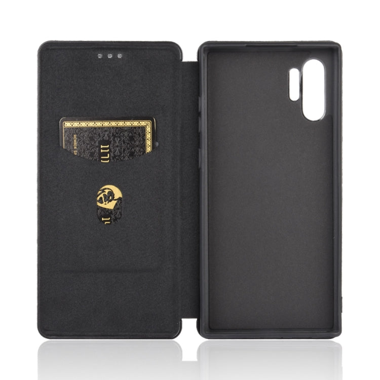 For Samsung Galaxy Note10 Plus Carbon Fiber Texture Horizontal Flip TPU + PC + PU Leather Case with Card Slot(Black)