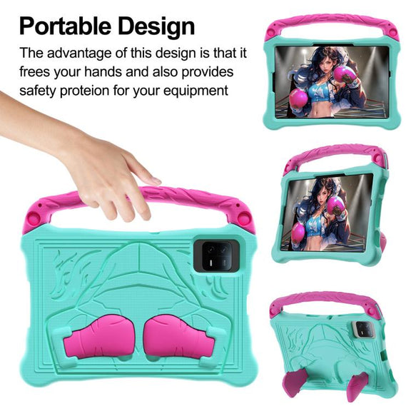For Honor Tablet V7 11 inch Boxing Series Kickstand EVA Shockproof Tablet Case with Shoulder Strap(Mint Rose Red)