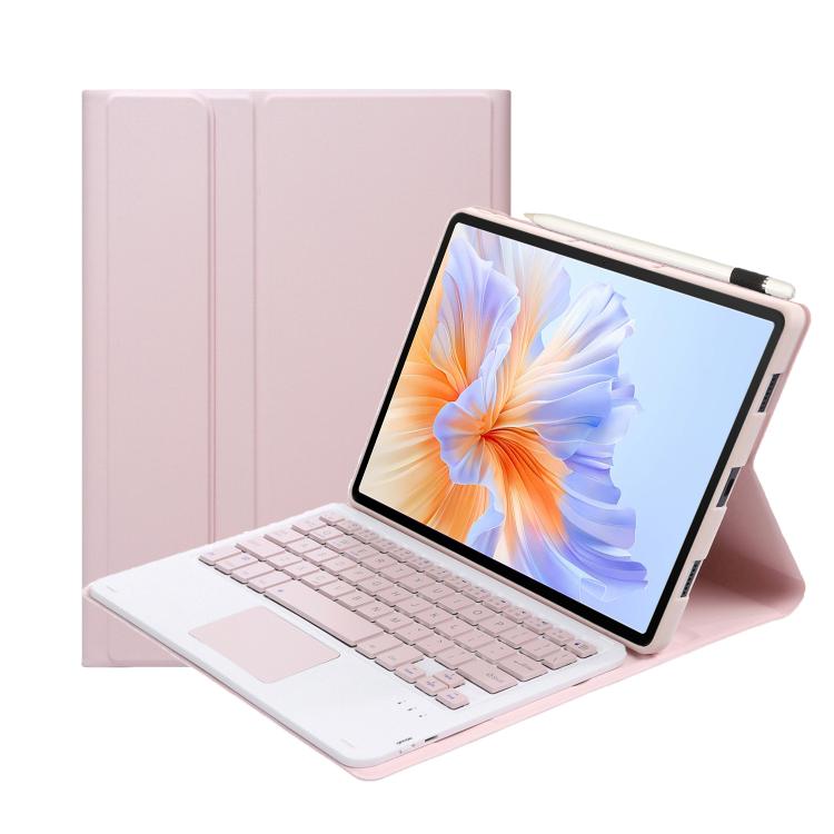For Honor Pad V9 AH27-A Ultra-thin Detachable Bluetooth Keyboard Leather Tablet Case with Touchpad(Pink White)