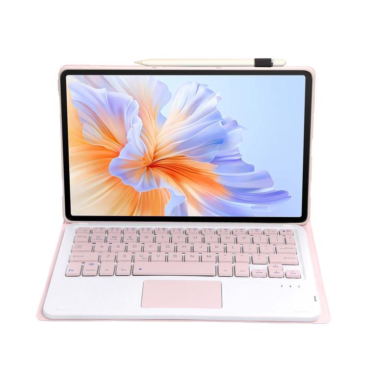 For Honor Pad V9 AH27-A Ultra-thin Detachable Bluetooth Keyboard Leather Tablet Case with Touchpad(Pink White)
