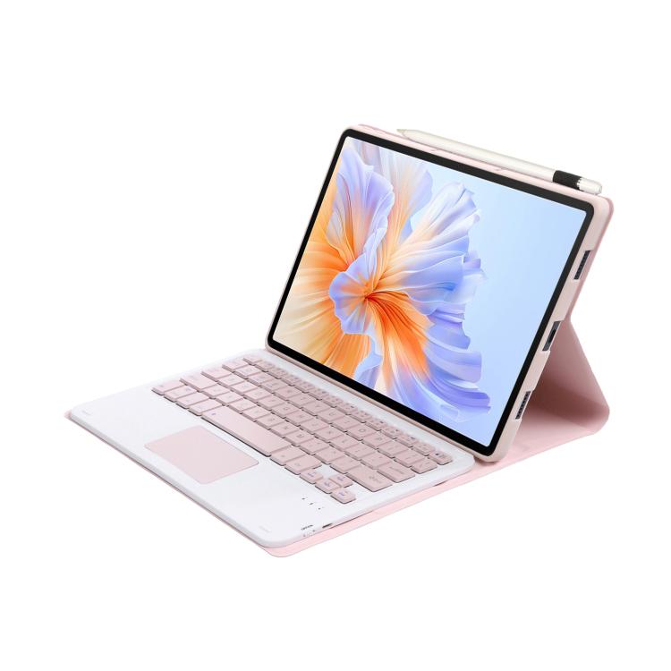 For Honor Pad V9 AH27-A Ultra-thin Detachable Bluetooth Keyboard Leather Tablet Case with Touchpad(Pink White)