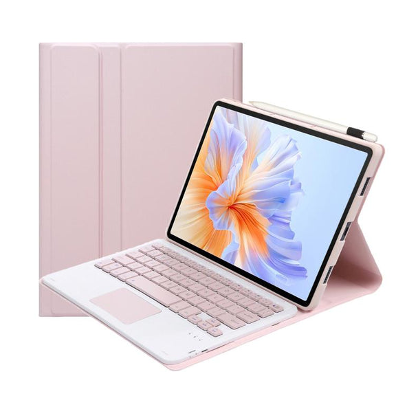 For Honor Pad V9 AH27-A Ultra-thin Detachable Bluetooth Keyboard Leather Tablet Case with Touchpad(Pink White)