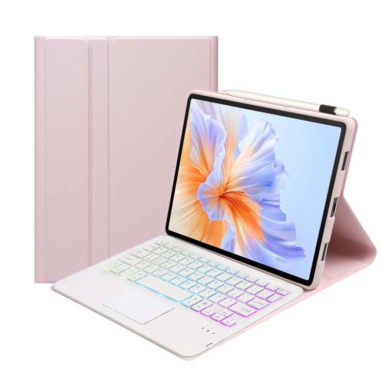 For Honor Pad V9 AH27-AS Ultra-thin Detachable Backlight Bluetooth Keyboard Leather Tablet Case with Touchpad(Pink White)