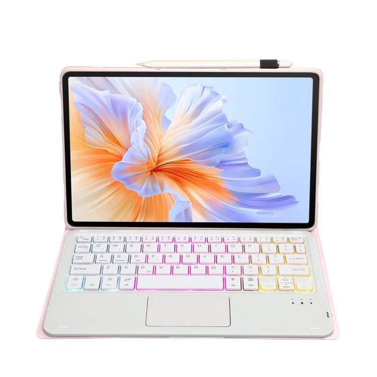 For Honor Pad V9 AH27-AS Ultra-thin Detachable Backlight Bluetooth Keyboard Leather Tablet Case with Touchpad(Pink White)