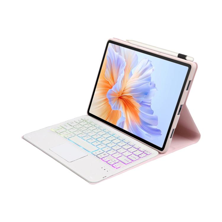 For Honor Pad V9 AH27-AS Ultra-thin Detachable Backlight Bluetooth Keyboard Leather Tablet Case with Touchpad(Pink White)