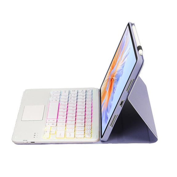 For Honor Pad V9 AH27-AS Ultra-thin Detachable Backlight Bluetooth Keyboard Leather Tablet Case with Touchpad(Lavender White)