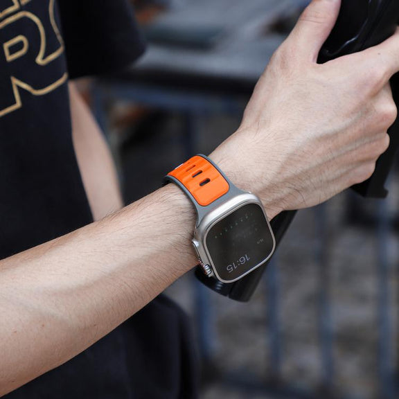 For Apple Watch 42mm / 41mm / 40mm / 38mm Norman Buckle Two-color Silicone Watch Band(Grey Orange)