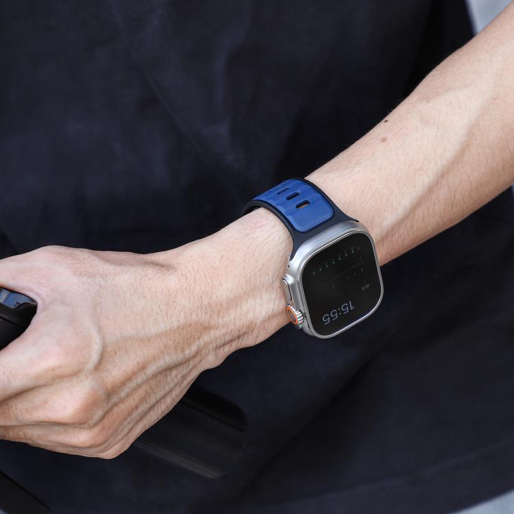 For Apple Watch 42mm / 41mm / 40mm / 38mm Norman Buckle Two-color Silicone Watch Band(Blue Black)