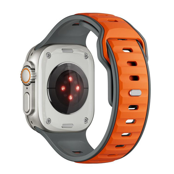 For Apple Watch 46mm / 49mm / 45mm / 44mm Norman Buckle Two-color Silicone Watch Band(Grey Orange)