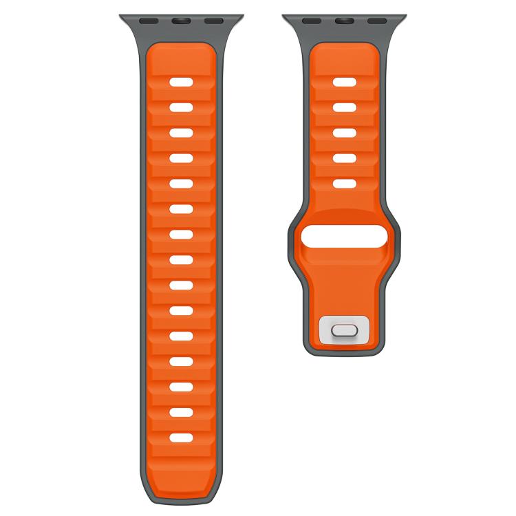 For Apple Watch 46mm / 49mm / 45mm / 44mm Norman Buckle Two-color Silicone Watch Band(Grey Orange)