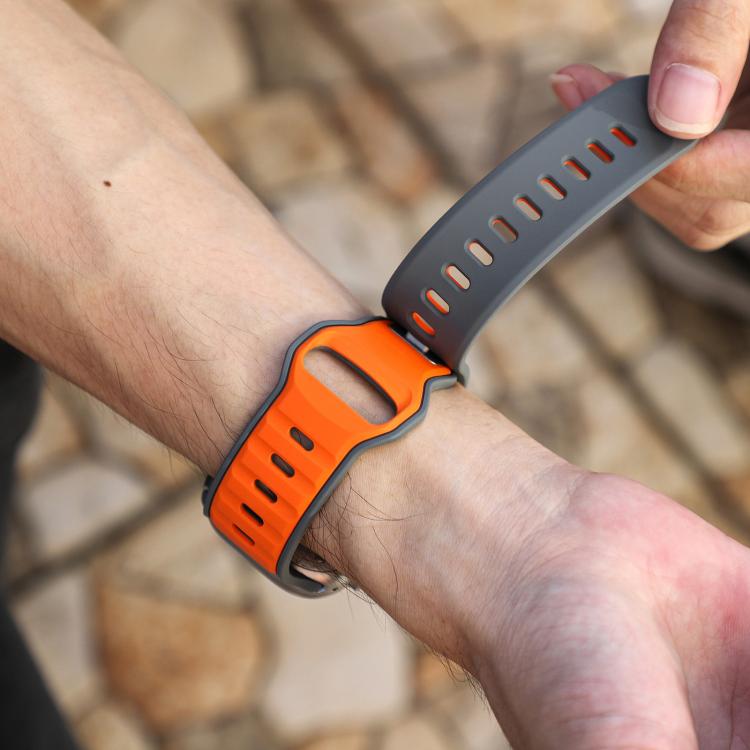 For Apple Watch 46mm / 49mm / 45mm / 44mm Norman Buckle Two-color Silicone Watch Band(Grey Orange)