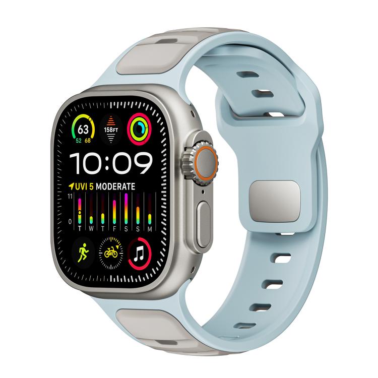 For Apple Watch 46mm / 49mm / 45mm / 44mm Norman Buckle Two-color Silicone Watch Band(Light Blue Coffee)