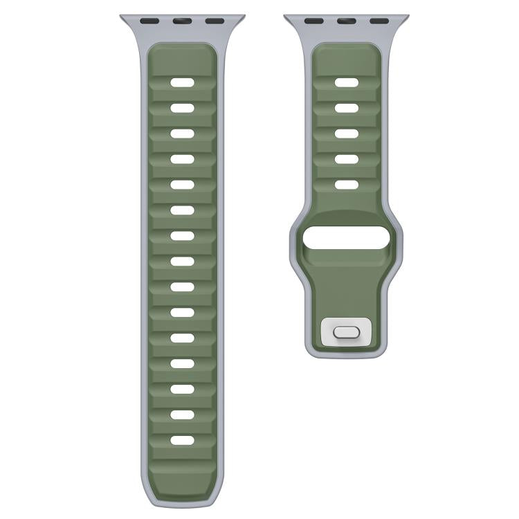 For Apple Watch 46mm / 49mm / 45mm / 44mm Norman Buckle Two-color Silicone Watch Band(Light Green Grey)