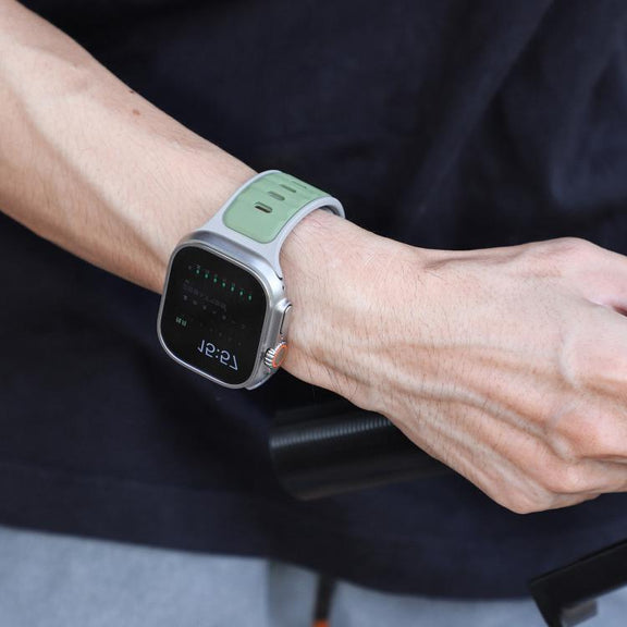 For Apple Watch 46mm / 49mm / 45mm / 44mm Norman Buckle Two-color Silicone Watch Band(Light Green Grey)