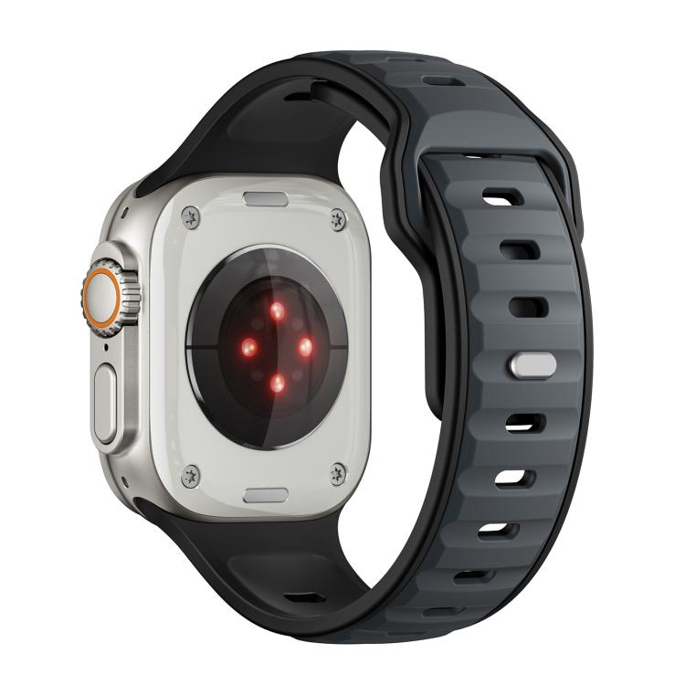 For Apple Watch 46mm / 49mm / 45mm / 44mm Norman Buckle Two-color Silicone Watch Band(Midnight Black)