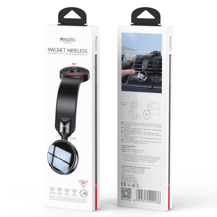 Yesido C316 15W Magsafe Magnetic Car Wireless Charger(Black)