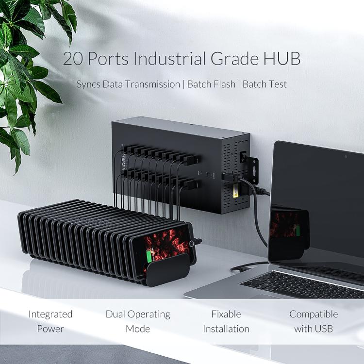 ORICO IH20P Industrial Grade 20 Ports USB 2.0 Hub, Plug:US Plug(Black)