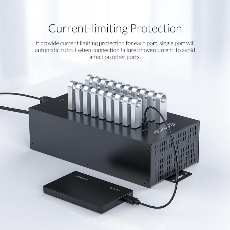 ORICO IH20P Industrial Grade 20 Ports USB 2.0 Hub, Plug:US Plug(Black)