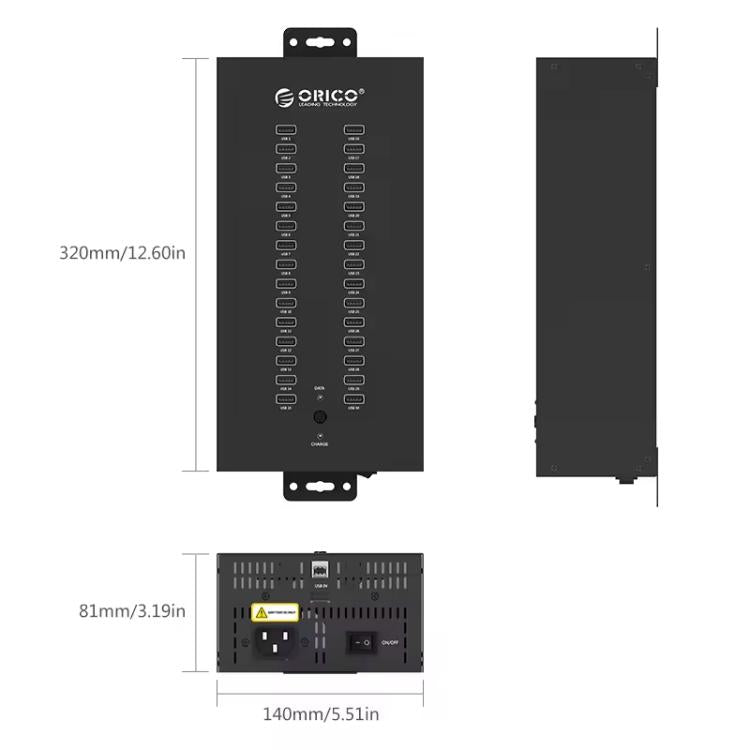 ORICO IH30P Industrial Grade 30 Ports USB 2.0 Hub, Plug:UK Plug(Black)