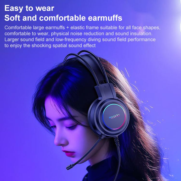 Yesido EK05 USB Wired RGB Light Gaming Headset with Mic, Cable length: 1.2m(Black)