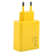 67W USB Fast Charger with 1m USB to Elbow Type-C Cable, Plug Type:EU Plug(Yellow)