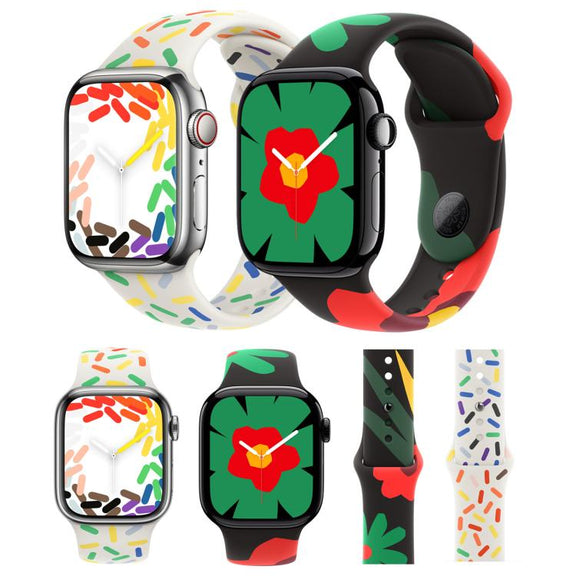 For Apple Watch 42mm / 41mm / 40mm / 38mm Sport Silicone Watch Band(Flower)