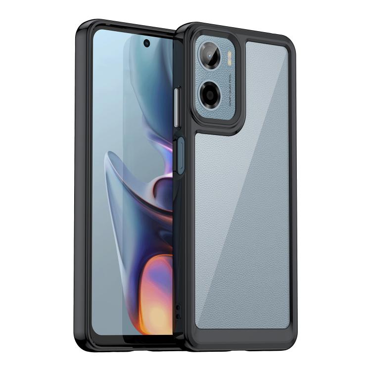 For Motorola Moto E15 Colorful Series Acrylic Hybrid TPU Phone Case(Black)
