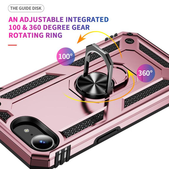 For iPhone 16e Shockproof TPU Hybrid PC Phone Case with Holder(Rose Gold)